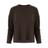 Rina-yak-wool-jumper-bitter-chocolate-front - Ochre Knitwear yak wool jumper, showing the relaxed crew neckline, dropped shoulders and softly cropped in bitter chocolate colour
