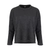 Rina-yak-wool-jumper-graphite-front - Ochre Knitwear yak wool jumper, showing the relaxed crew neckline, dropped shoulders and softly cropped in graphite colour front view