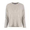 Rina-yak-wool-jumper-stone-front - Ochre Knitwear yak wool jumper, showing the relaxed crew neckline, dropped shoulders and softly cropped in stone colour front view