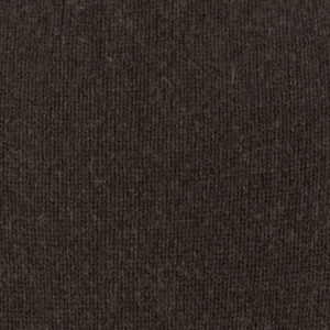 Close-up of dark brown knitted fabric with a ribbed texture, like a sweater material.