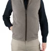 james-mens-yak-wool-zip-gilet-mocha - Ochre Knitwear men’s yak wool zip gilet in mocha, front view with stand collar, full zip and two pockets