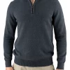 cotton quarter zip jumper in graphite, front view
