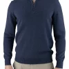 cotton quarter zip jumper in navy, front view