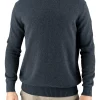 ralph-mens-cotton-crew-neck-jumper-graphite-front - Ochre Knitwear men’s cotton crew neck jumper in graphite with set-in shoulders and deep ribbed cuffs and hem