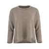 Rina-yak-wool-jumper-mocha-front - Ochre Knitwear yak wool jumper, showing the relaxed crew neckline, dropped shoulders and softly cropped