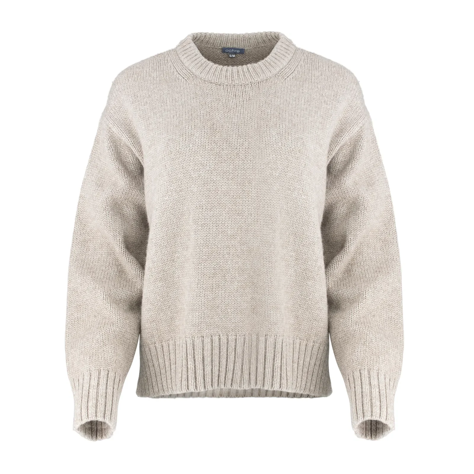 chunky crew neck jumper with ribbed neckline, deep ribbed hem and relaxed sleeves, front view