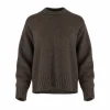 chunky yak crew neck jumper front view with dropped shoulders, full sleeves and deep ribbed hem