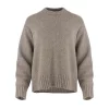 chunky yak crew neck jumper front view with dropped shoulders, full sleeves and deep ribbed hem