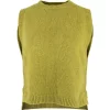 knitted vest features round neck, sleeveless, longer at the back with side split in moss marl colour, front view