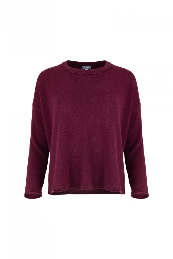 boat neck jumper with long sleeves in burgundy colour, front view