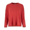 boat neck jumper with long sleeves in rust colour, front view